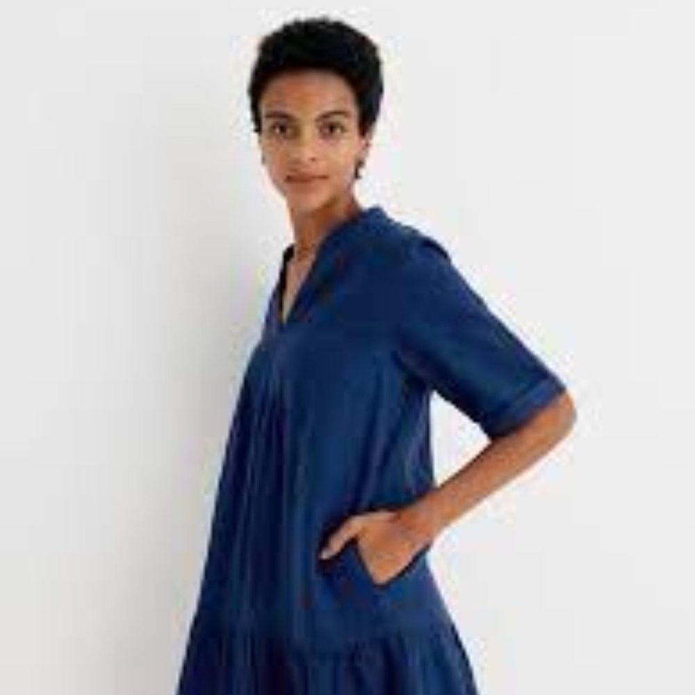 NWT Grae Cove Fallon 100% Linen Relaxed Fit V-neck Tiered Dress